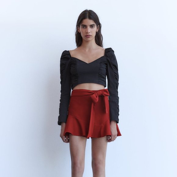 zara bow trim skort